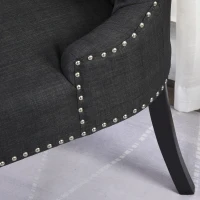 HOMCOM Swoop Air Linen Fabric Dining Chair with Nailhead Trim and Wood Legs, Dark Grey(m-10)