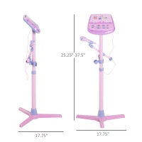 Qaba Kids Karaoke Disco Machine Toy Adjustable Microphone Speaker Stand Connected to iPod Phone MP3 Players Light Pink(m-3)