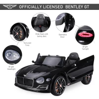 Aosom 12V Ride On Car Licensed Bentley Battery Powered Electric Vehicles w/ Parent Remote Control, 2 Speed - Black(m-6)