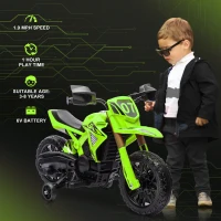 Qaba 6V Kids Motorcycle with Training Wheels, Horn & Start Sound, for 3-8 Years, Green(m-4)
