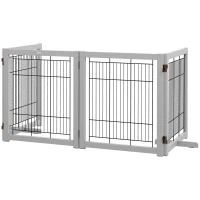 PawHut Wooden Dog Gate for Small & Medium Dogs 4 Panel w/ Support Feet Foldable Pet Fence for House Doorway Light Grey(m-2)