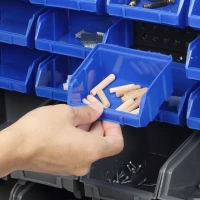 DURHAND Wall Mounted Storage Bin Rack Tool Organizer with 30 Bins, Pegboard for Garage Workshops Blue(m-8)