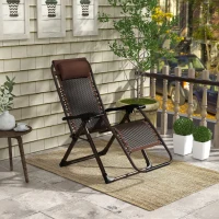 Outsunny Outdoor Zero Gravity Chair, Folding PE Rarran Reclining Patio Lounge Chair with Recline Back, Headrest, Footrest, for Poolside, Garden, Brown(m-8)