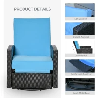 Outsunny Outdoor Wicker Swivel Recliner Chair, Reclining Backrest, Lifting Footrest, 360° Rotating Basic, Water Resistant Cushions for Patio, Light Blue(m-5)