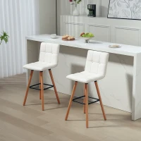 HOMCOM Modern Bar Stools Set of 2, 38" Upholstered Kitchen Island Stool with Solid Wood Legs, White(m-1)