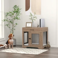 PawHut Dog Crate Furniture with Soft Water-Resistant Cushion, Drawer, for Small Dogs, Brown(m-10)