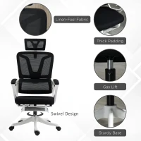 Vinsetto High Back Home Office Chair, Fabric Computer Desk Chair with Adjustable Headrest, Lumbar Support, Armrest, Foot Rest, Reclining Back, Black(m-8)
