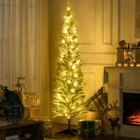 HOMCOM 6ft Pencil Christmas Tree, Slim Artificial Christmas Tree with Realistic Branches and Warm White LED Lights, Green(m-2)
