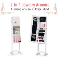 HOMCOM Freestanding Mirror Jewelry Cabinet Armoire, LED Lighted Jewelry Organizer with Stand, Angle Adjustable, White(m-7)