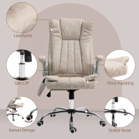HOMCOM Vibration Massage Office Chair, High Back Heated Computer Chair with Flip-up Armrest & Swivel Wheels, Cream White(m-7)
