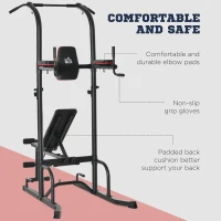 Soozier Multi-Function Training Stand Power Tower Station Gym Workout Equipment with Sit Up Bench, Pull Up Bar, Black(m-4)
