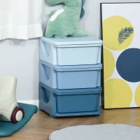 Qaba 3 Tier Kids Toy Organizer and Storage Bins with 3 Plastic Drawers, Blue(m-8)