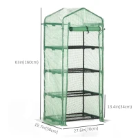 Outsunny Portable Greenhouse, Outdoor Hot House Plant Flower Greenhouse with 4 Tier Shelves, Steel Frame, PE Cover, Dark Green(m-3)