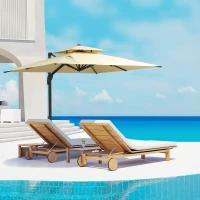 Outsunny 10ft Offset Patio Umbrella, Hanging Cantilever Umbrella, Square Shape, Aluminum Cross Base, Tilt, 360-Degree Rotation, Beige(m-10)