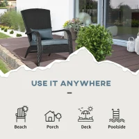 Outsunny Patio Wicker Adirondack Chair, PE Rattan Outdoor Muskoka Chair, Fire Pit Chair with Cushions for Patio, Garden, Backyard, Poolside, Balcony, Deck, Light Grey(m-7)