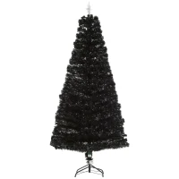 HOMCOM 7ft Prelit Artificial Christmas Tree with LED Lights, Multicolored Fiber Optics and Realistic Branch Tips, Black(m-11)