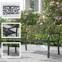 Outsunny 50" Outdoor Bench, Metal Garden Bench with Floral Pattern Backrest, Porch Bench with Slatted Seat for Park, Yard, Lawn, Black(m-5)