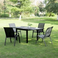 Outsunny Extendable Dining Table Metal Outdoor Slat Table for 4-6 Person Rectangular Lawn Garden Bistro Patio Table with Aluminum Frame, Black(m-8)