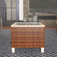 Outsunny Outdoor Side Table with PE Rattan, Patio End Table with Natural Fir Wood Tabletop and Legs, Weather Resistant Accent Table for Patio Pool Porch, Brown(m-8)