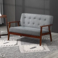HOMCOM 44.5" 2 Seat Sofa for Bedroom, Modern Upholstered Loveseat with Button Tufted Back and Wood Legs, Grey(m-8)