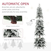 HOMCOM 7ft Pencil Flocked Artificial Christmas Tree with 800 Branch Tips, Auto Open and Steel Base, Green(m-6)