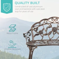 Outsunny 40" Outdoor Garden Bench, Cast Aluminum Antique Rose Style Patio Garden Park Loveseat Bench for Backyard, Porch, Balcony, Lawn, Bronze(m-4)