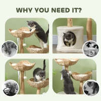 PawHut 37 Inch Modern Cat Tree w/ Wooden Scratching Posts, Condo, Beds, Cushions, Toy Balls & Anti-Tip Kit(m-7)