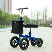 HOMCOM Knee Scooter with Basket, Dual Braking System and 10" All Terrain Wheels, Steerable Knee Walker with Adjustable Height, Foldable Crutch Alternative for Ankle and Foot Injuries, Blue(m-10)