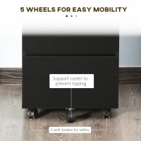 HOMCOM 3 Drawer Storage Cabinet, Mobile Desk Cabinet Under Desk with Wheels, Printer Stand for Home Office, Black(m-5)