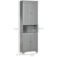HOMCOM Tall Narrow Bathroom Storage Cabinet with Doors and Shelf Adjustability, Freestanding Linen Cabinet with 2 Cabinets and Countertop, Gray(m-3)
