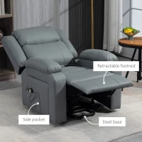HOMCOM Lift Chair for Seniors, PU Leather Upholstered Electric Recliner Chair with Remote, Side Pockets, Quick Assembly, Grey(m-7)