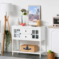 HOMCOM Modern Sideboard Buffet Cabinet, Kitchen Storage Cabinet with 2 Drawers, Bottom Shelf, Glass Doors, White(m-8)