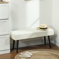 HOMCOM 39" Upholstered Ottoman Bench, Corduroy Entryway Bedroom Bench with Padded Seat and Steel Legs for Bedroom, Cream White(m-1)
