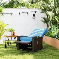 Outsunny Outdoor Rattan Wicker Lounge Chair with Footrest & Soft Cushion for Patio, Garden, Backyard, Sky Blue