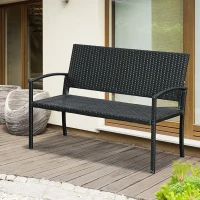 Outsunny Rattan Wicker Loveseat Garden Bench Hand Woven Portable Backyard Black(m-8)