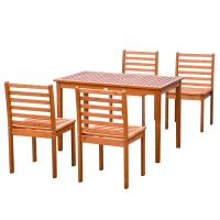Outsunny 5 Pieces Patio Dining Set for 4, Wooden Outdoor Table and Chairs with Slatted Design for Garden, Patio, Backyard, Orange(m-11)