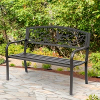 Outsunny 50" Garden Bench Outdoor Loveseat with Vintage Bird Pattern Cast Metal - Brown(m-8)