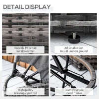 Outsunny 4 Piece Round Rattan Daybed, Convertible Patio Furniture Set, Adjustable Sun Canopy, Sectional Outdoor Sofa, 2 Chairs, Extending Tea Table Ottoman Chair, 3 Pillows, Gray(m-7)