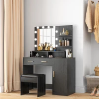 HOMCOM Illuminated Dressing Table Set, LED Vanity Table Set with Stool, LED Mirror, Drawer and Cabinet Shelves for Bedroom(m-8)