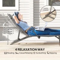 Outsunny Set of 2 Chaise Lounge Chairs, Folding Tanning Chair with Pillow, Outdoor Sun Lounger for Patio, Garden, Beach, Grey(m-4)