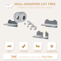 PawHut 4 PCs 9.3" H Cat Wall Shelves, Pet Wall-mounted Climbing Shelf Set, Kitten Activity Centre with Condo, Cushion, Scratching Post, Jumping Platform, Grey(m-4)