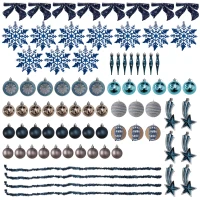 HOMCOM 6ft Prelit Artificial Christmas Tree with Blue Ornaments, Flocked Christmas Tree with LED Lights for Home Office(m-10)
