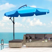 Outsunny 9FT Offset Hanging Patio Umbrella Cantilever Umbrella with Easy Tilt Adjustment, Cross Base and 8 Ribs for Backyard, Poolside, Lawn and Garden, Blue(m-8)