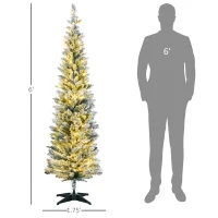 HOMCOM 6ft Pencil Christmas Tree, Slim Artificial Christmas Tree with Realistic Branches and Warm White LED Lights, Green(m-3)
