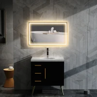 HOMCOM 39" x 24" Bathroom Mirror with LED Lights, Wall Mounted Vanity Mirror with Anti-Fog Pad and Touch Button, Clear(m-9)