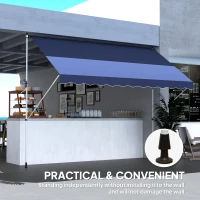 Outsunny 10x5ft Patio Sun Shade Canopy, Manual Retractable Awning with 5.6-9.2ft Support Pole for Window, Door, Porch, Navy Blue(m-9)