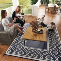 Outsunny 8' x 10' Outdoor RV Rug, Reversible Patio Floor Mat with Carry Bag, Gourd Border, Blue and White(m-10)