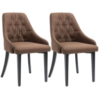HOMCOM Modern Dining Chairs Set of 2, Button Tufted High Back Accent Chairs with Upholstered Seat, Steel Legs for Living Room, Kitchen, Study, Brown(m-11)