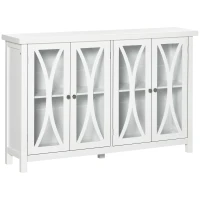 HOMCOM Sideboard, Buffet Cabinet with 4 Tempered Glass Doors, Arc Pattern and Adjustable Storage Shelf, Credenza, White(m-1)