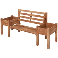 Outsunny Wood Outdoor Bench with Planter Boxes 2-Seater Garden Bench with Slat Seat and Back Dark Brown(m-2)